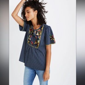Madewell Embroidered Raglan Strped Tunic Boho Top